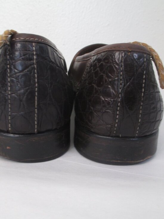 Zelli Genuine Crocodile Loafers Mens 11.5 Brown Leather Penny Shoes Casual Italy main image 7